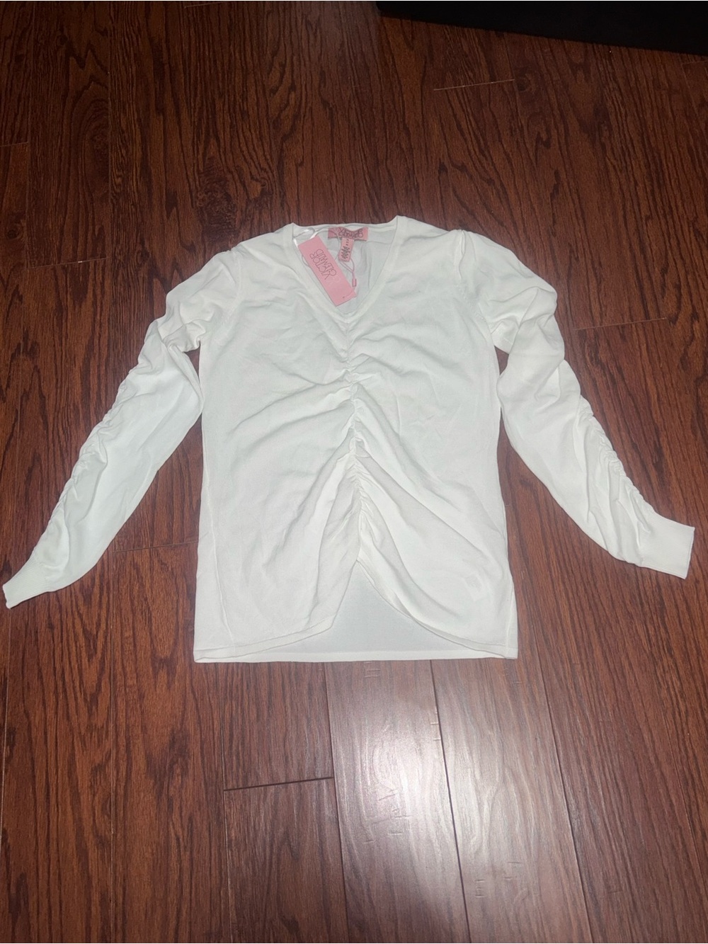 Victor Glemaud White Ruched V-Neck Long Sleeve Top